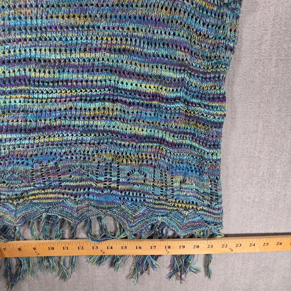 John Paul Richard Knit Top Womens XL Blue Space Dye Fringe Boho Short Sleeve
